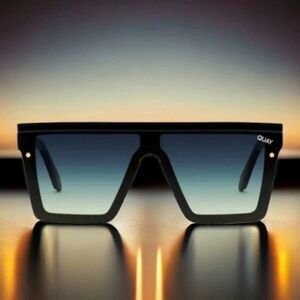 Quay Australia Hindsight 51MM Shield Sunglasses- Black/Smoke Green Fade